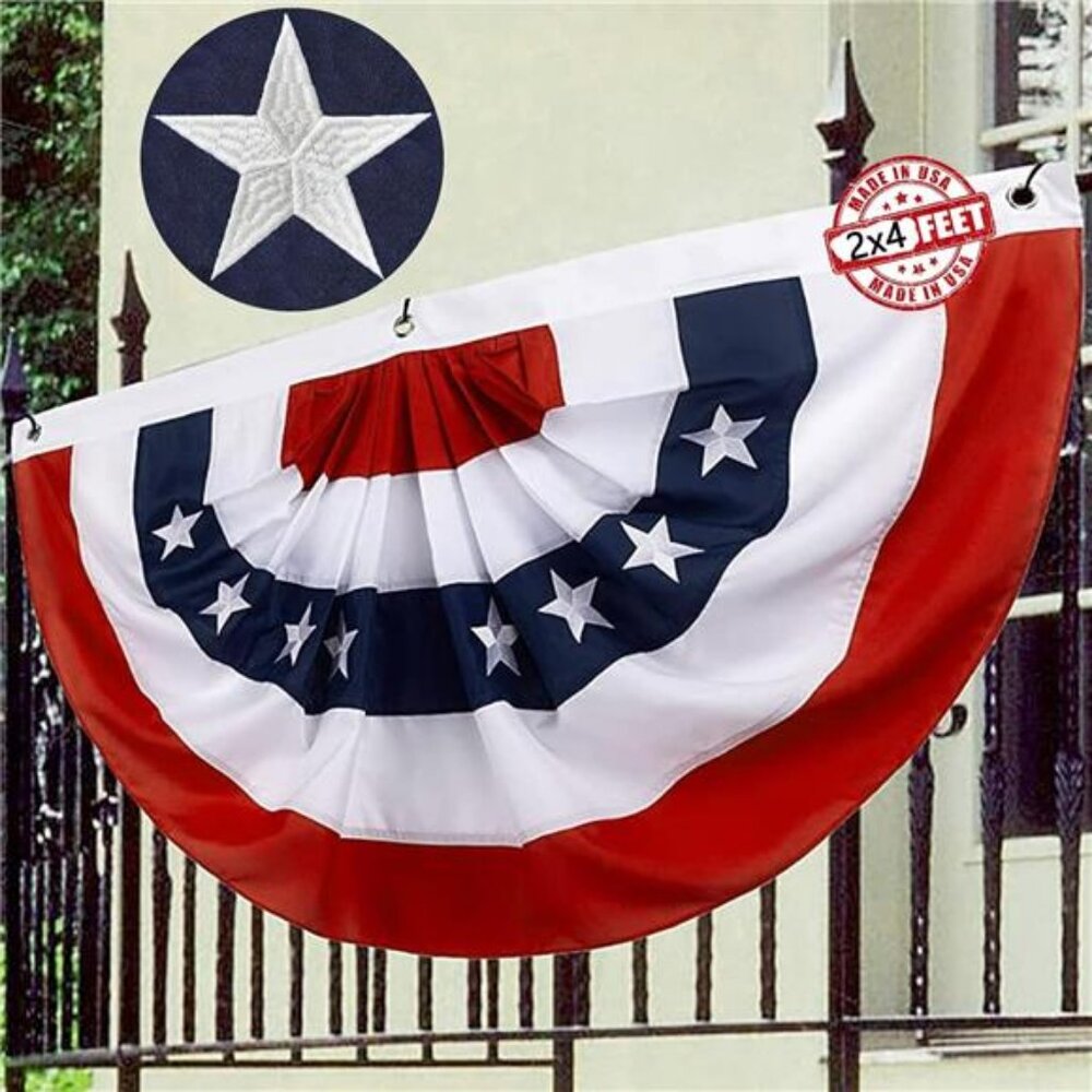 American Pleated Fan Flag Buntings for Outside 2x4- Heavy Duty USA Patriotic